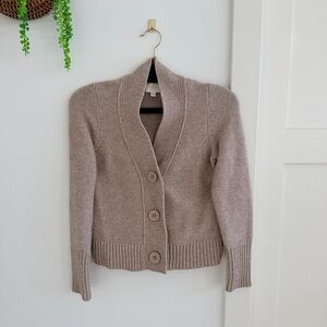 Cyrus Women's Taupe V-Neck Knit Cardigan Sweater Long Sleeve Button Detail Small